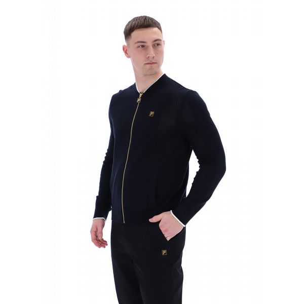 FILA MENS FERGUSON OPEN KNIT POINTELLE PANEL TRACKTOP BLACK