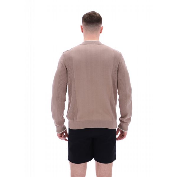 FILA MENS FERGUSON OPEN KNIT POINTELLE PANEL TRACKTOP MOCHA MERINGUE