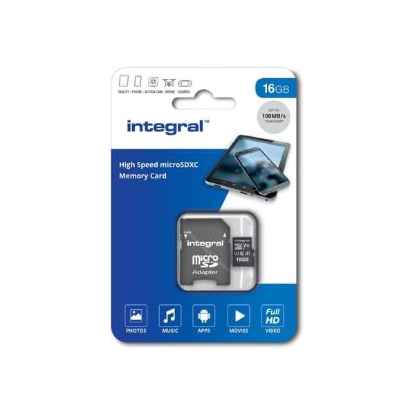 Integral 16GB MicroSDHC UHS-I U1 V10 Memory Card, 100MB/s Read