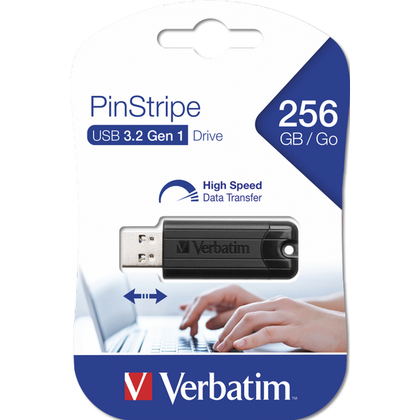 Verbatim Black Pinstripe 256GB USB 3.0 Flash Drive 49320