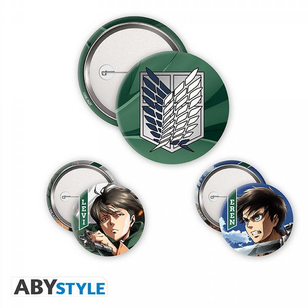 Attack on Titan Eren & Levi 3 Badge Pack