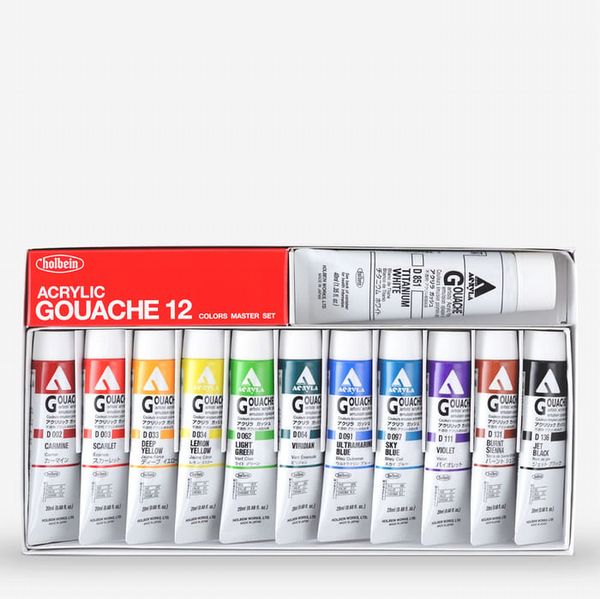 Holbein : Acrylic Gouache : 20ml : Master Set of 11 Plus 1 40ml White